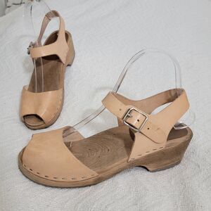 Mia Anja Nude Leather Sandals Anatomisk Swedish Clogs Women's 38/8 Sweden Buckle